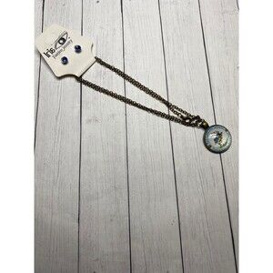 Iris Necklace and Earrings Set Bronze Blue Bunny Pendant Kids Jewelry